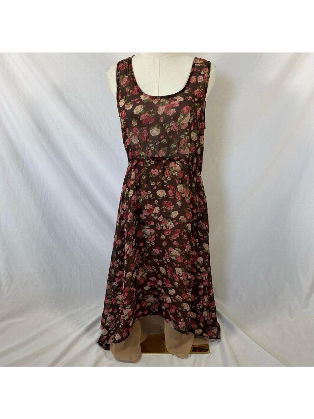 Blue Bird brown pink floral‎ maxi dress size small boho chic cottagecore summer